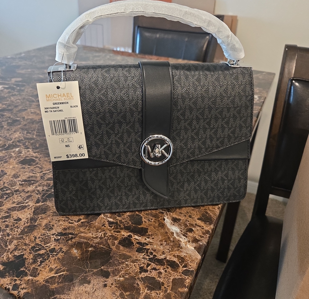 Michael Kors Black MK Logo Messenger Satchel